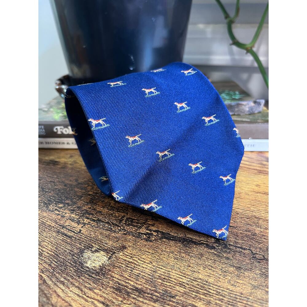 1970s Keys & Lockwood Blue Pointer Dogs Old Money Academic Prep Silk Blend Tie